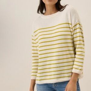Pact Organic Cotton Striped Yellow White Sweater Crewneck Top Sz M VGUC